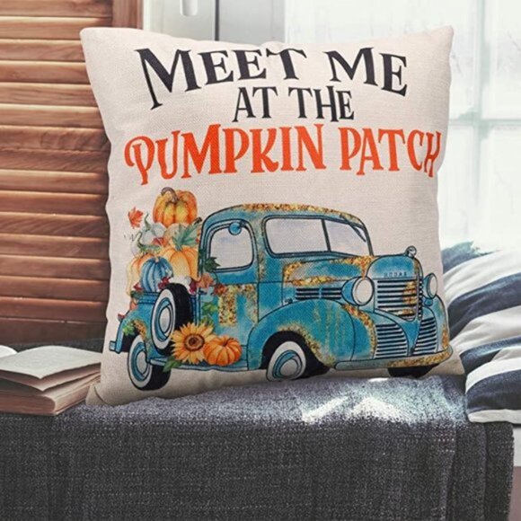 Decorative Farmhouse Fall Pillow Covers | Set of 4 | 18"x18" Cotton-Linen Blend - Picture 7 of 8